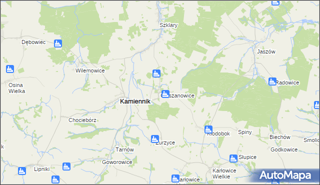 mapa Cieszanowice gmina Kamiennik, Cieszanowice gmina Kamiennik na mapie Targeo