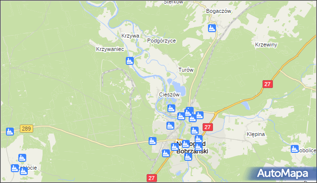 mapa Cieszów gmina Nowogród Bobrzański, Cieszów gmina Nowogród Bobrzański na mapie Targeo