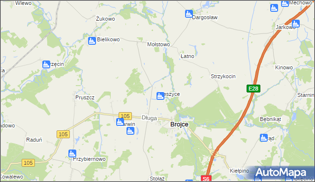 mapa Cieszyce gmina Brojce, Cieszyce gmina Brojce na mapie Targeo