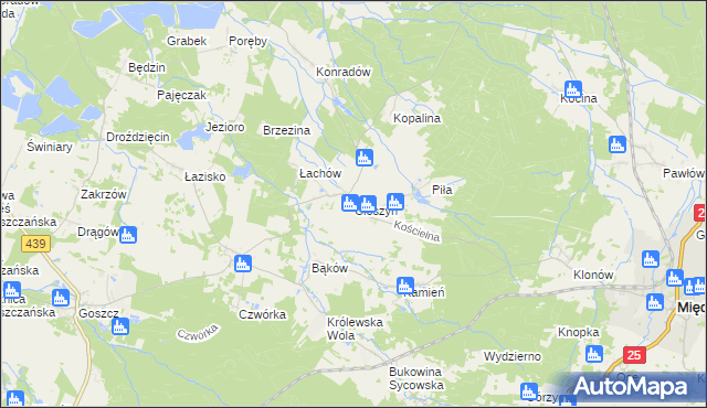mapa Cieszyn gmina Sośnie, Cieszyn gmina Sośnie na mapie Targeo