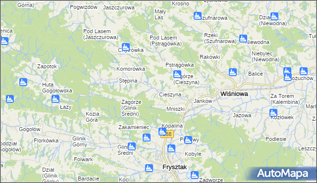 mapa Cieszyna, Cieszyna na mapie Targeo