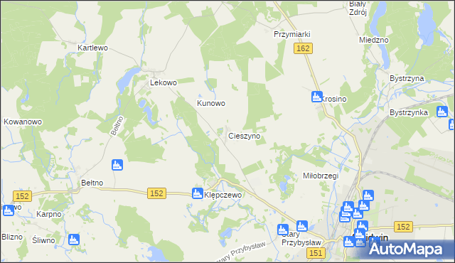 mapa Cieszyno gmina Świdwin, Cieszyno gmina Świdwin na mapie Targeo