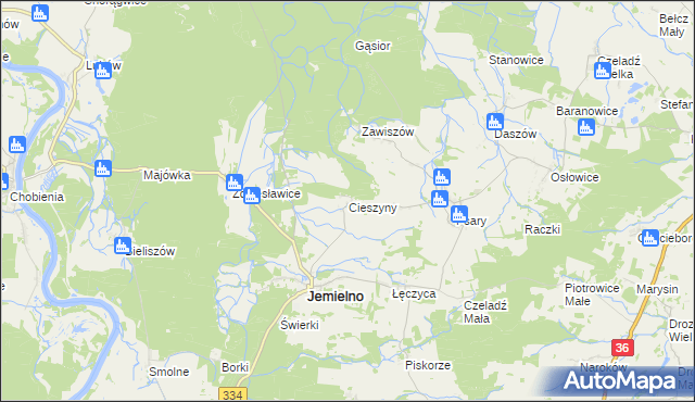 mapa Cieszyny gmina Jemielno, Cieszyny gmina Jemielno na mapie Targeo