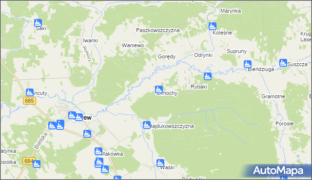 mapa Cimochy gmina Narew, Cimochy gmina Narew na mapie Targeo