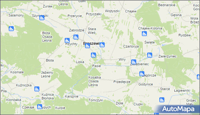 mapa Ciołki gmina Brąszewice, Ciołki gmina Brąszewice na mapie Targeo