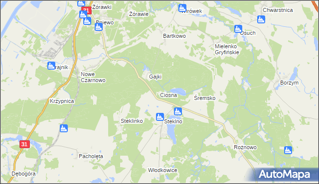 mapa Ciosna gmina Gryfino, Ciosna gmina Gryfino na mapie Targeo