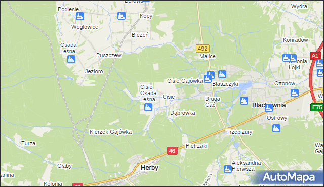 mapa Cisie gmina Blachownia, Cisie gmina Blachownia na mapie Targeo