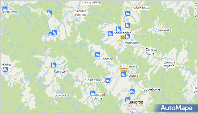 mapa Cisowiec gmina Baligród, Cisowiec gmina Baligród na mapie Targeo