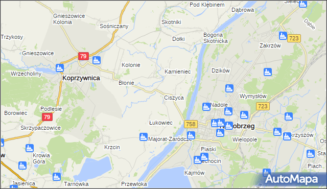 mapa Ciszyca gmina Koprzywnica, Ciszyca gmina Koprzywnica na mapie Targeo