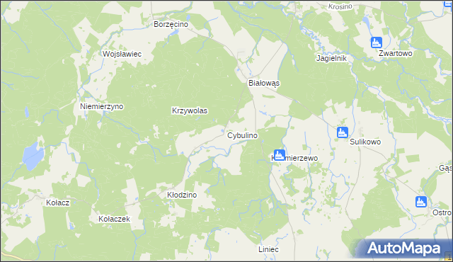 mapa Cybulino gmina Barwice, Cybulino gmina Barwice na mapie Targeo