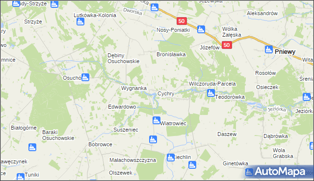 mapa Cychry gmina Pniewy, Cychry gmina Pniewy na mapie Targeo