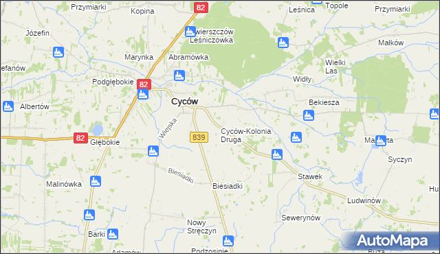 mapa Cyców-Kolonia Druga, Cyców-Kolonia Druga na mapie Targeo