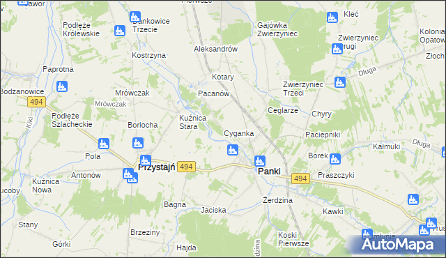 mapa Cyganka gmina Panki, Cyganka gmina Panki na mapie Targeo