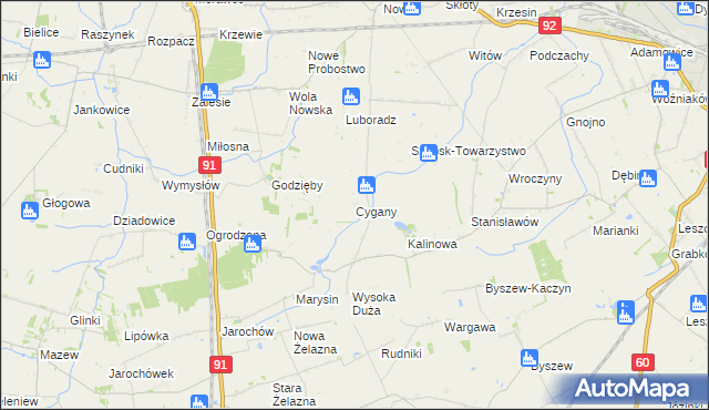 mapa Cygany gmina Krośniewice, Cygany gmina Krośniewice na mapie Targeo