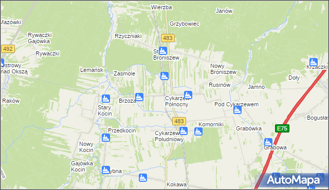 mapa Cykarzew Północny, Cykarzew Północny na mapie Targeo
