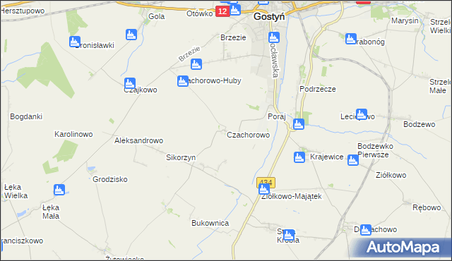 mapa Czachorowo gmina Gostyń, Czachorowo gmina Gostyń na mapie Targeo