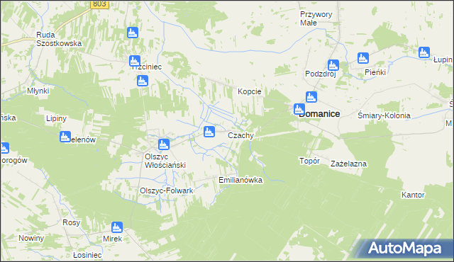 mapa Czachy gmina Domanice, Czachy gmina Domanice na mapie Targeo