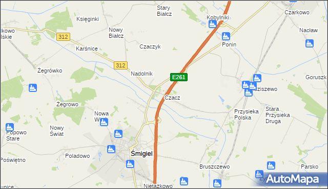 mapa Czacz gmina Śmigiel, Czacz gmina Śmigiel na mapie Targeo