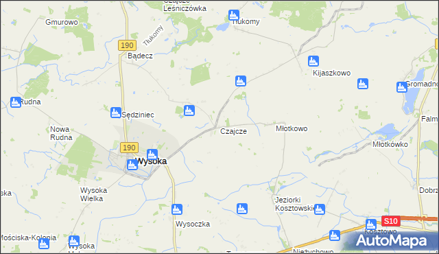 mapa Czajcze gmina Wysoka, Czajcze gmina Wysoka na mapie Targeo