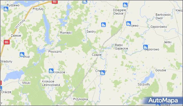 mapa Czaple gmina Ełk, Czaple gmina Ełk na mapie Targeo