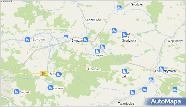 mapa Czaple gmina Pielgrzymka, Czaple gmina Pielgrzymka na mapie Targeo