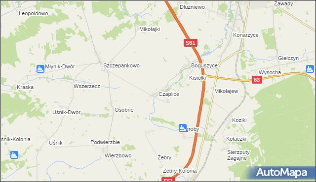 mapa Czaplice gmina Łomża, Czaplice gmina Łomża na mapie Targeo