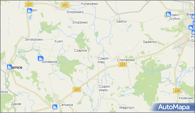 mapa Czaplin Mały, Czaplin Mały na mapie Targeo