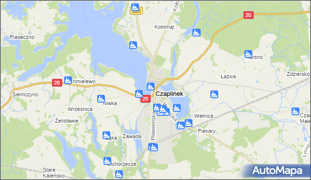 mapa Czaplinek powiat drawski, Czaplinek powiat drawski na mapie Targeo