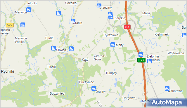 mapa Czarna Góra gmina Pasłęk, Czarna Góra gmina Pasłęk na mapie Targeo