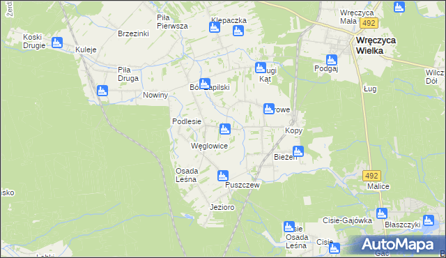 mapa Czarna Wieś gmina Wręczyca Wielka, Czarna Wieś gmina Wręczyca Wielka na mapie Targeo