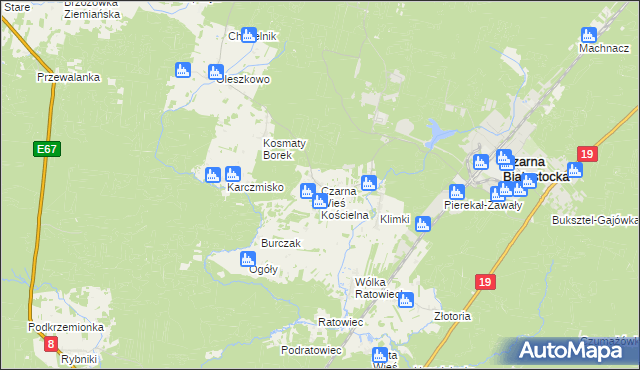 mapa Czarna Wieś Kościelna, Czarna Wieś Kościelna na mapie Targeo