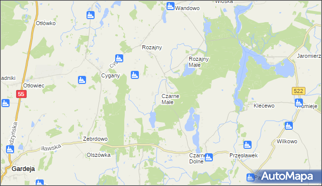mapa Czarne Małe gmina Gardeja, Czarne Małe gmina Gardeja na mapie Targeo