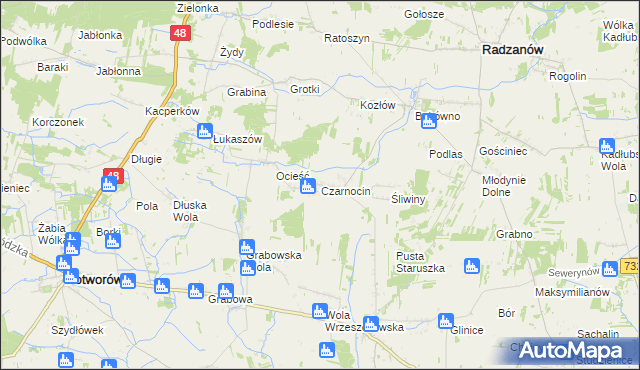 mapa Czarnocin gmina Radzanów, Czarnocin gmina Radzanów na mapie Targeo