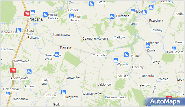 mapa Czarnolas gmina Policzna, Czarnolas gmina Policzna na mapie Targeo