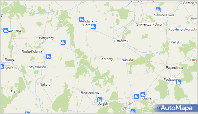 mapa Czarnoty gmina Paprotnia, Czarnoty gmina Paprotnia na mapie Targeo