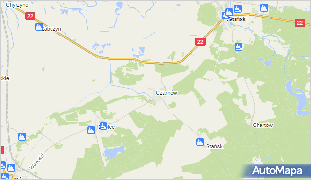 mapa Czarnów gmina Górzyca, Czarnów gmina Górzyca na mapie Targeo