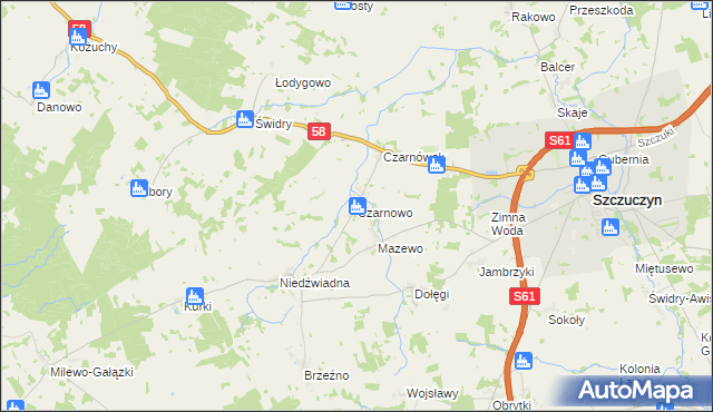 mapa Czarnowo gmina Szczuczyn, Czarnowo gmina Szczuczyn na mapie Targeo