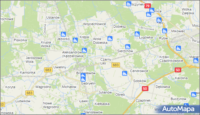 mapa Czarny Las gmina Góra Kalwaria, Czarny Las gmina Góra Kalwaria na mapie Targeo