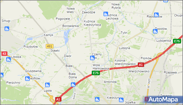 mapa Czarny Las gmina Mykanów, Czarny Las gmina Mykanów na mapie Targeo