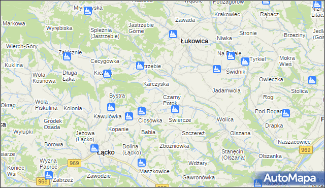 mapa Czarny Potok gmina Łącko, Czarny Potok gmina Łącko na mapie Targeo