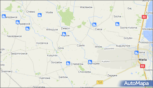 mapa Czartki gmina Warta, Czartki gmina Warta na mapie Targeo