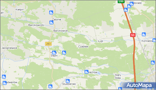 mapa Czasław gmina Otyń, Czasław gmina Otyń na mapie Targeo