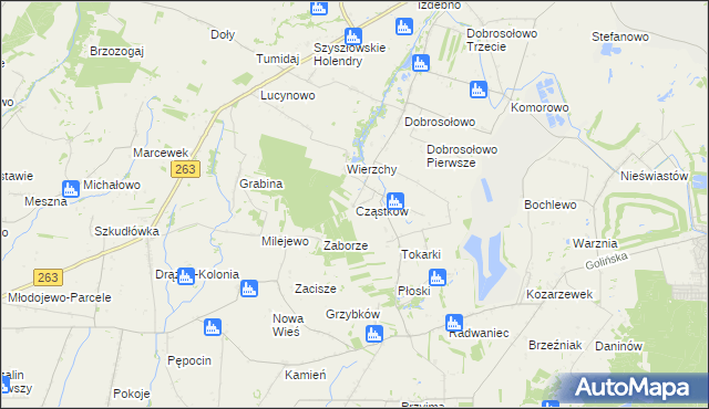 mapa Cząstków gmina Kazimierz Biskupi, Cząstków gmina Kazimierz Biskupi na mapie Targeo