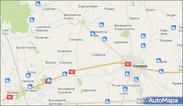 mapa Cząstków gmina Kłodawa, Cząstków gmina Kłodawa na mapie Targeo