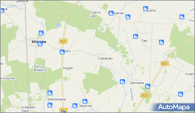 mapa Czeberaki gmina Milanów, Czeberaki gmina Milanów na mapie Targeo