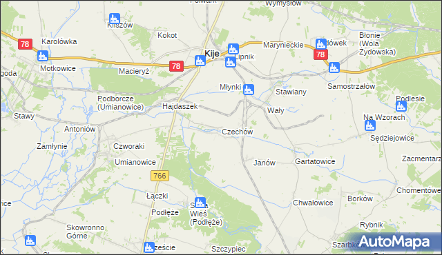 mapa Czechów gmina Kije, Czechów gmina Kije na mapie Targeo