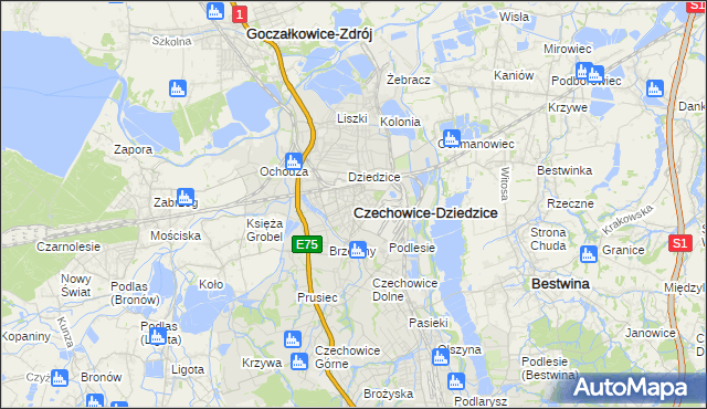 mapa Czechowic-Dziedzic, Czechowice-Dziedzice na mapie Targeo