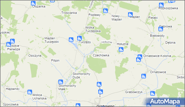 mapa Czechówka gmina Grabowiec, Czechówka gmina Grabowiec na mapie Targeo