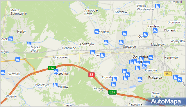 mapa Czechy gmina Zduńska Wola, Czechy gmina Zduńska Wola na mapie Targeo