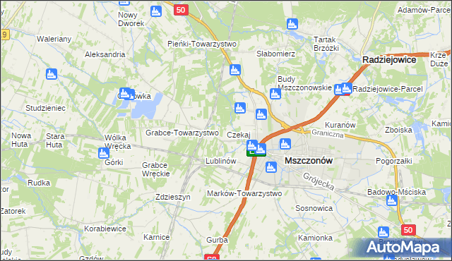 mapa Czekaj gmina Mszczonów, Czekaj gmina Mszczonów na mapie Targeo